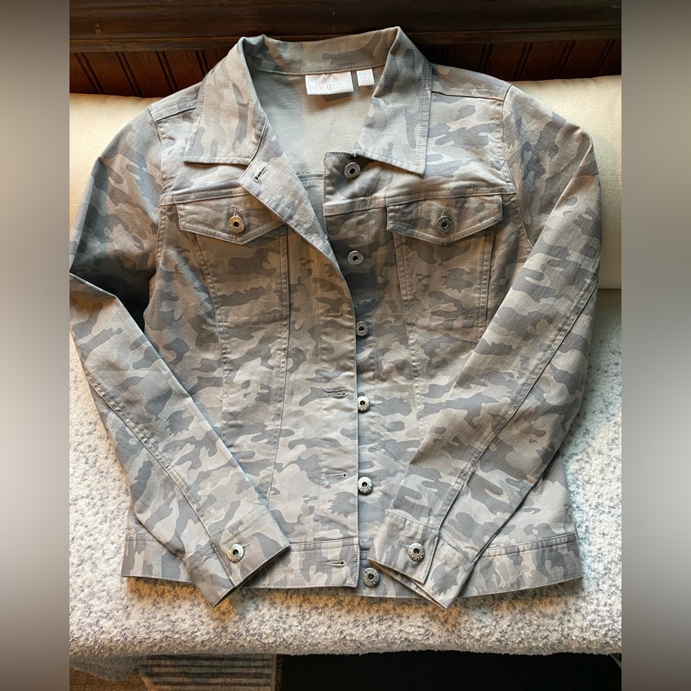 Belle by Kim Gravel Gray Camouflage Jean Jacket